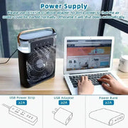 Portable Humidifier Fan Air Conditioners USB Electric Fan LED Night Light Water Mist Fun 3 in 1 Air Cooler Humidifie for Home